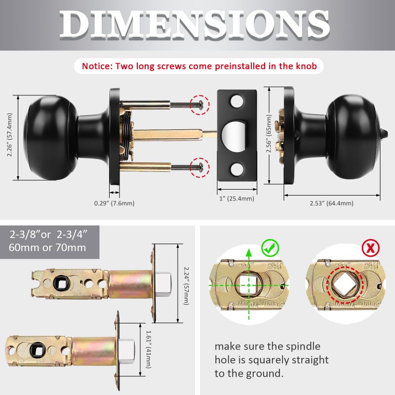 Probrico 6 Pack Round Privacy Door Knob(Thumb Turn Lock on The Inside), Keyless Doorknobs Interior/Exterior Lockset,Privacy Knobs for Bedroom/Bathroom,Black Modern Design Door Hardware - Image 5